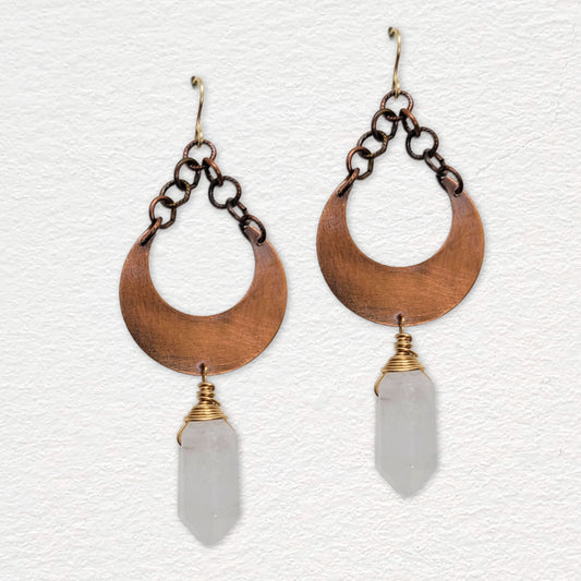 Lunar Hex Earrings | Clear Quartz