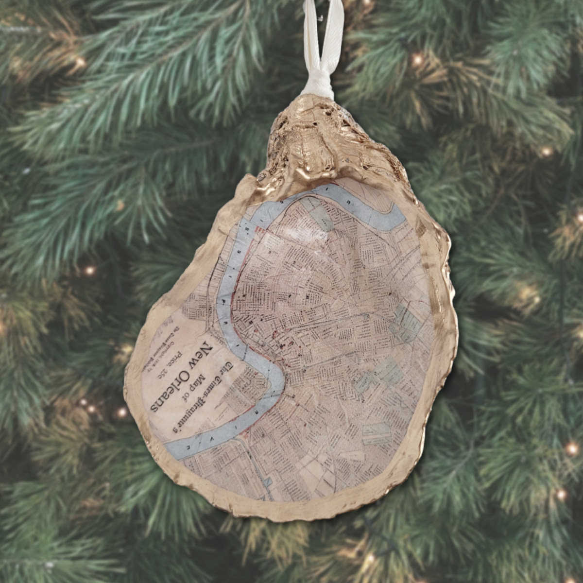 New Orleans Map Oyster Shell Ornament