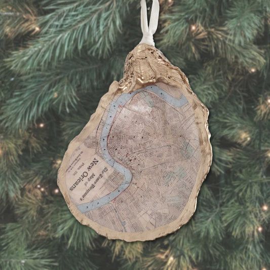 New Orleans Map Oyster Shell Ornament