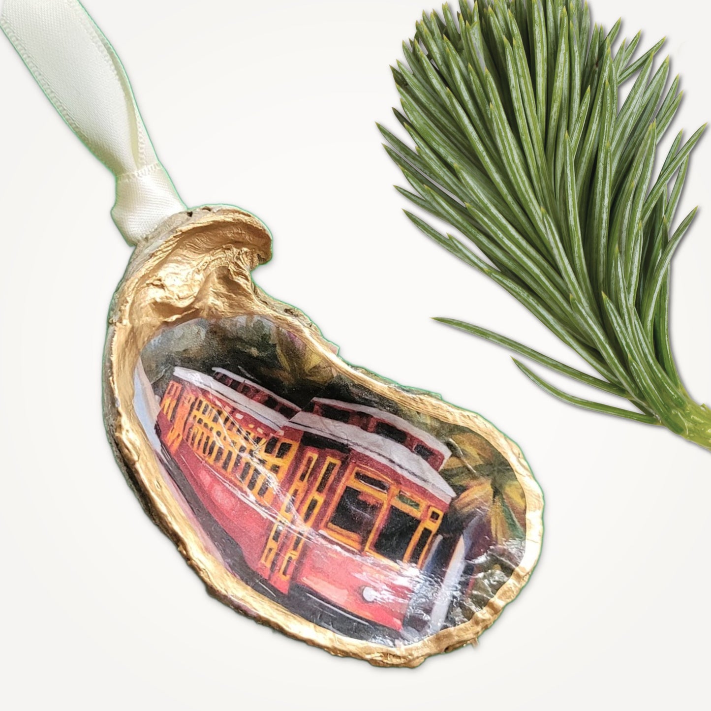 New Orleans Street Car Oyster Shell Ornament