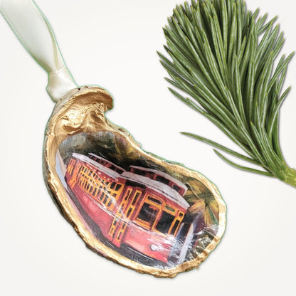 New Orleans Street Car Oyster Shell Ornament