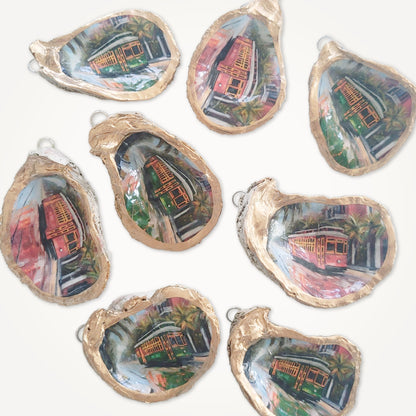New Orleans Street Car Oyster Shell Ornament
