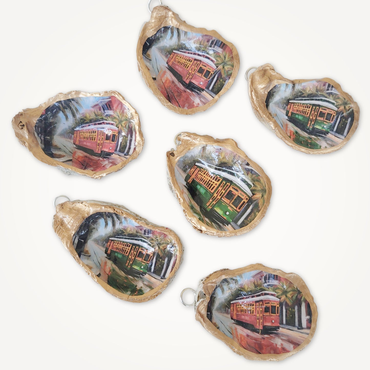 New Orleans Street Car Oyster Shell Ornament