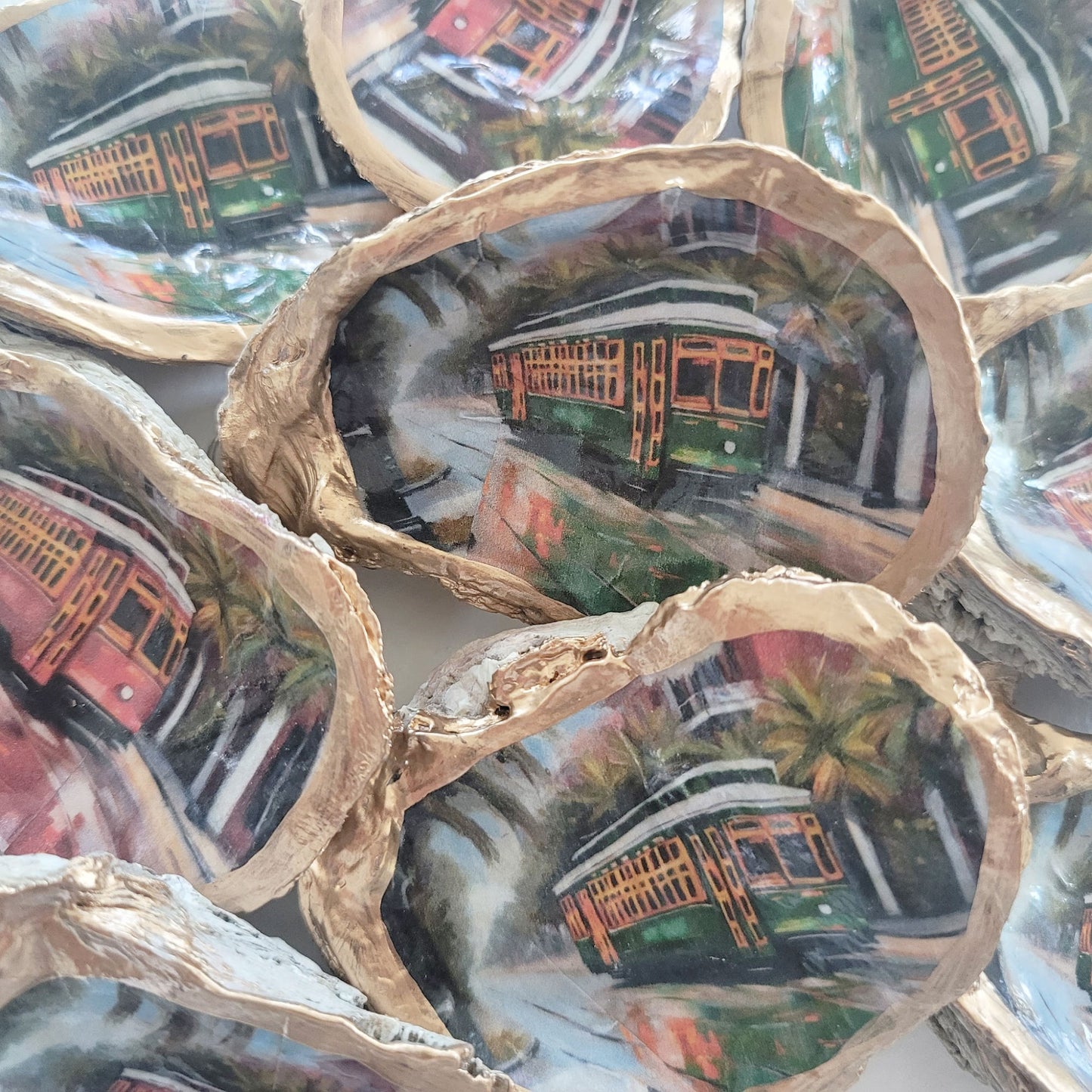 New Orleans Street Car Oyster Shell Ornament
