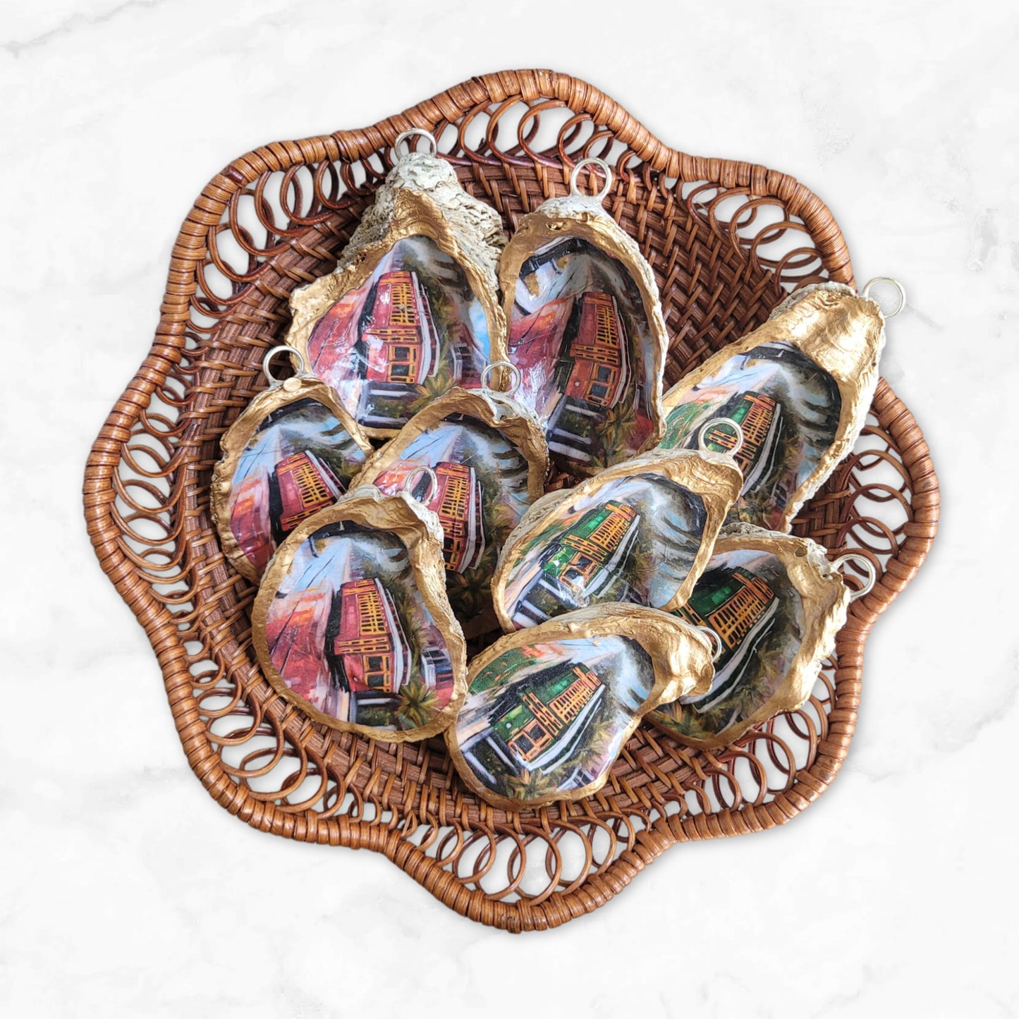 New Orleans Street Car Oyster Shell Ornament