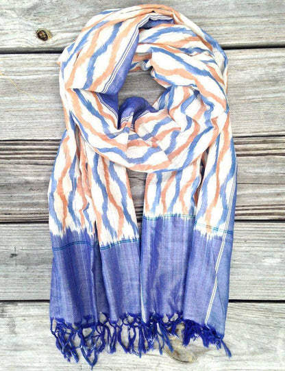 Denim & Orange Ikat Scarf - Passion Lilie - Fair Trade - Sustainable Fashion