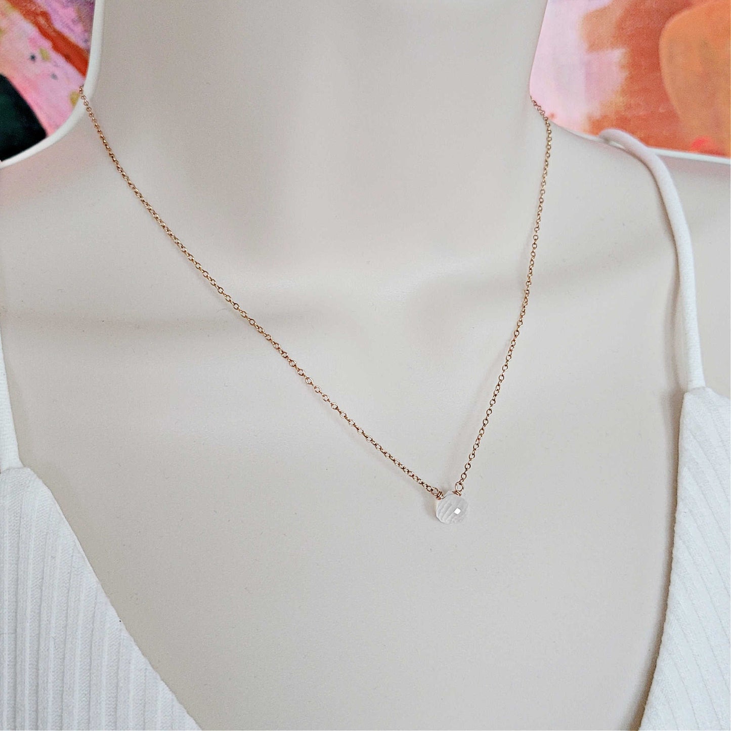 Micro Faceted Moonstone Necklace | Rose Gold Chain