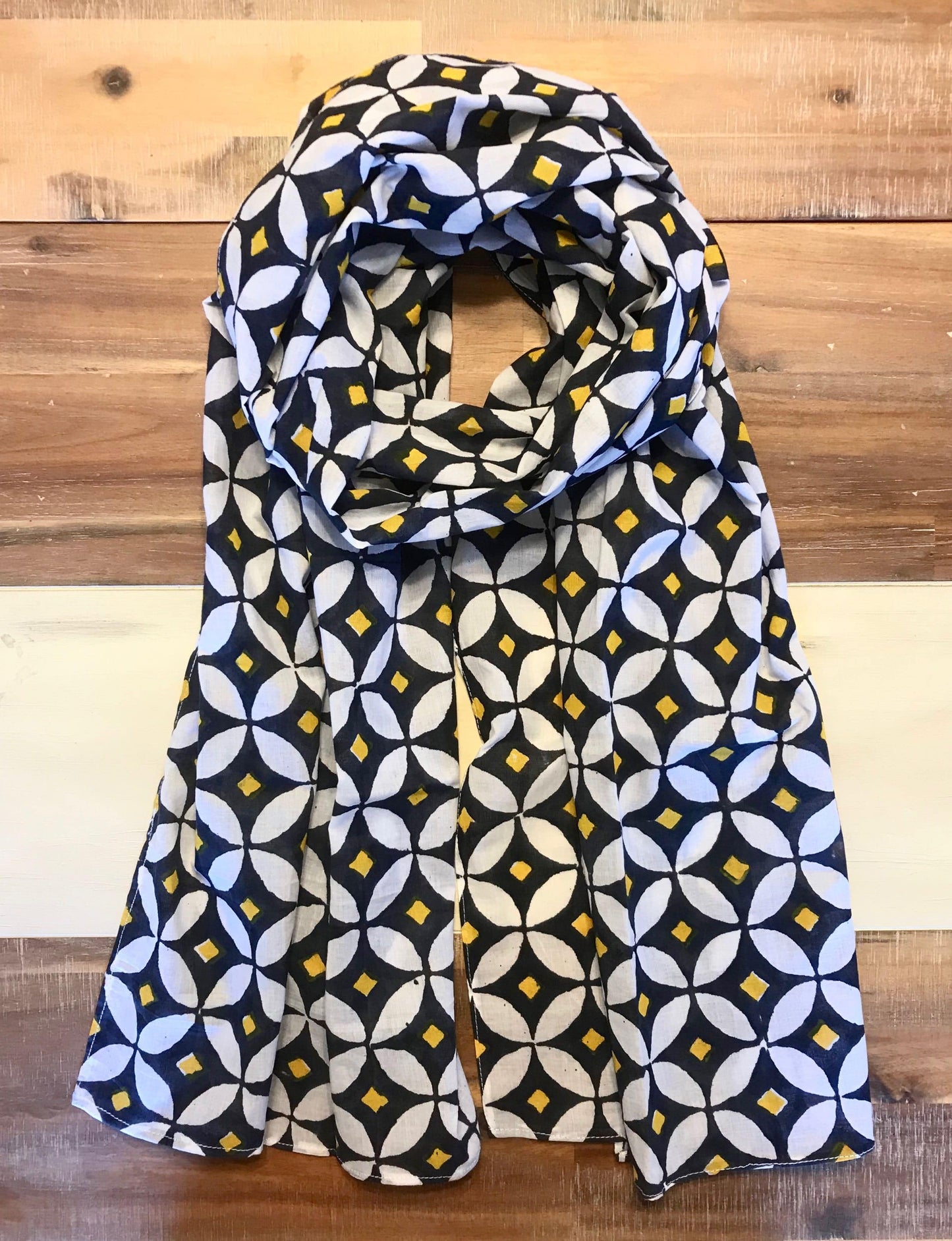 Navy & Yellow Diamond Scarf - Passion Lilie - Fair Trade - Sustainable Fashion