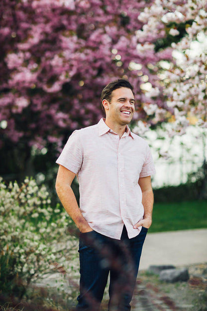 Salmon Men's Button Down Shirt A Handmade Fairtrade Collective | Passion Lilie Beatrix Bell Salmon Men's Button Down Shirt A Handmade Fairtrade Collective | Passion Lilie Beatrix Bell