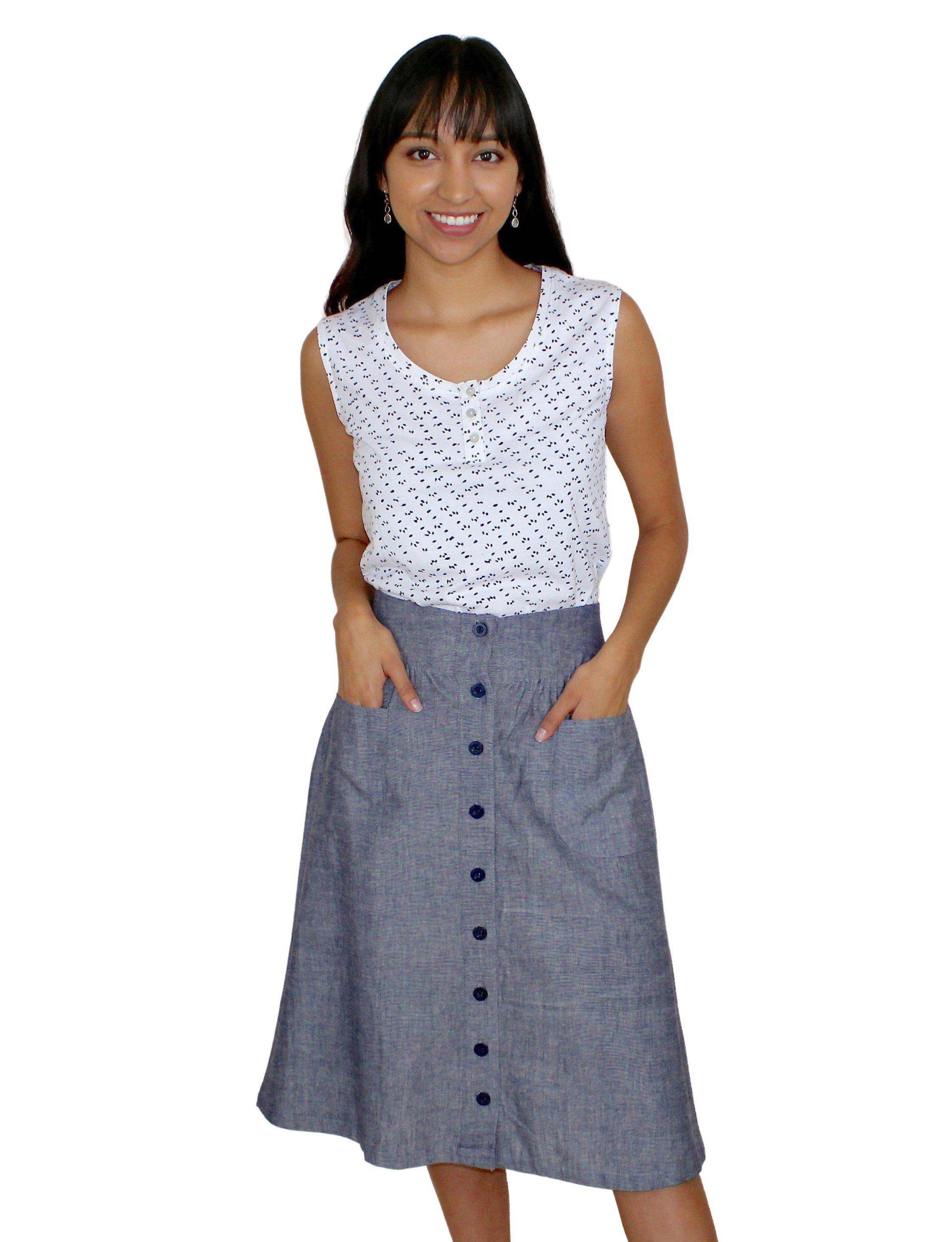 Chambray Midi Skirt - Passion Lilie - Fair Trade - Sustainable Fashion