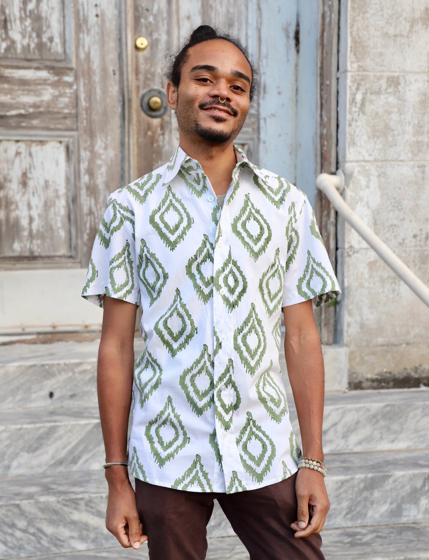 Palm Village Men's Button Down Shirt - Passion Lilie - Fair Trade - Sustainable Fashion