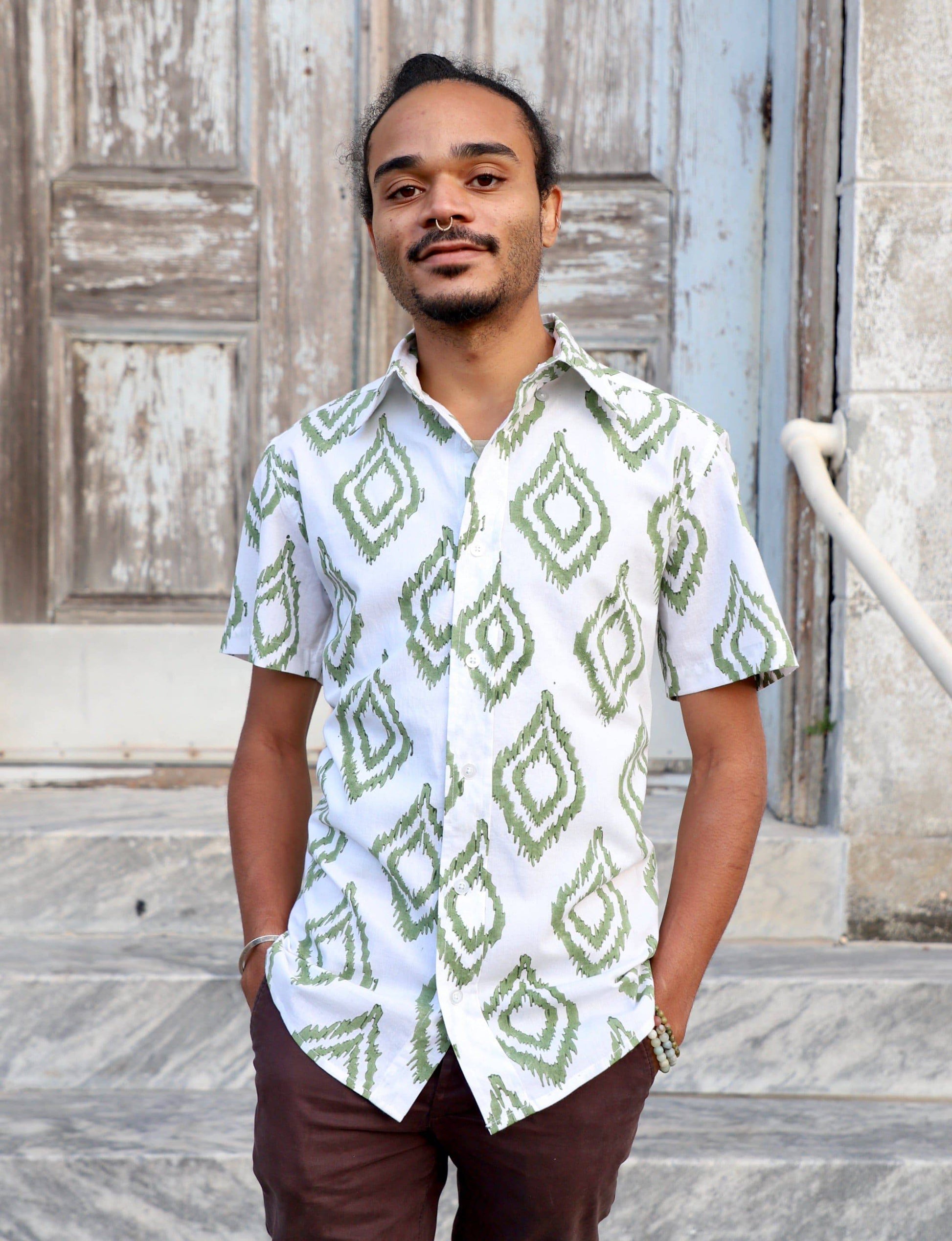 Palm Village Men's Button Down Shirt - Passion Lilie - Fair Trade - Sustainable Fashion