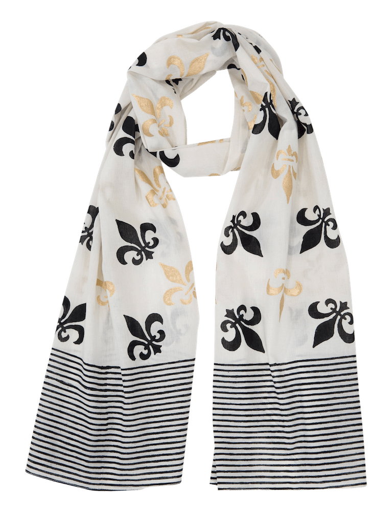 Fleur de Lis Scarf on White - Passion Lilie - Fair Trade - Sustainable Fashion
