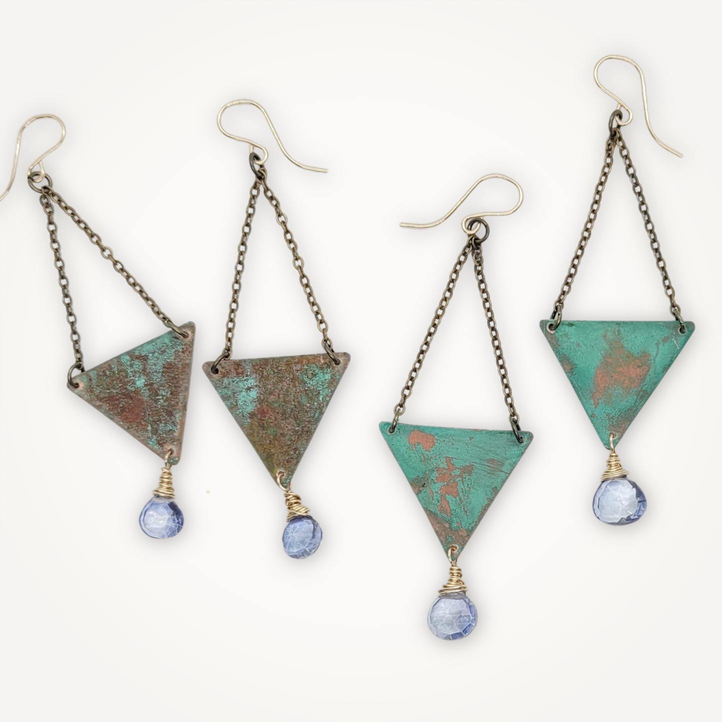 Patina Triangle Earrings • Blue Quartz