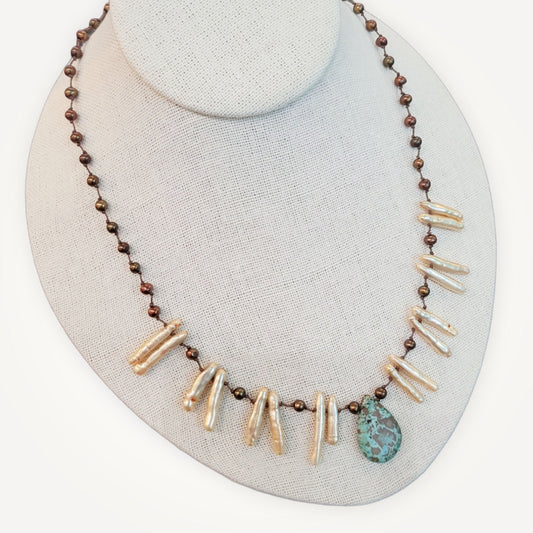 Knotted Necklace with Turquoise & Pearl
