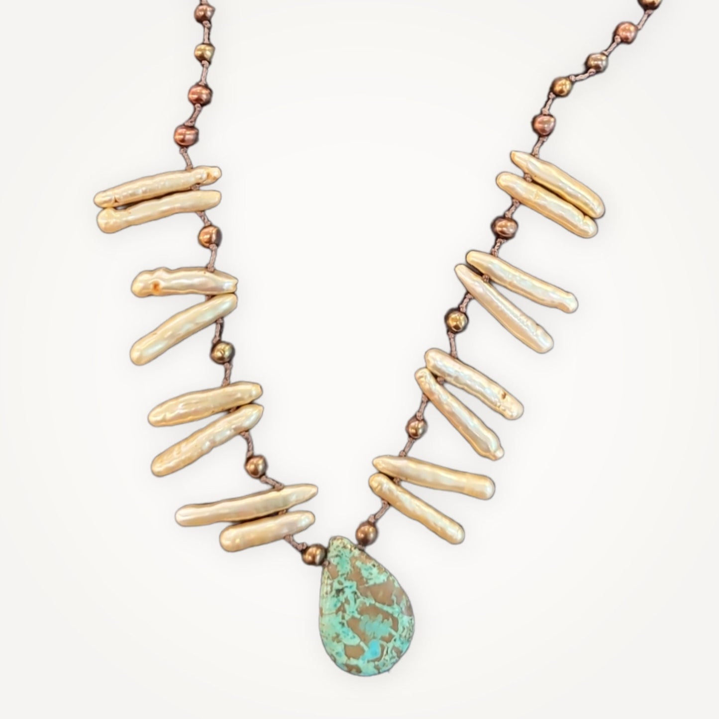 Knotted Necklace with Turquoise & Pearl