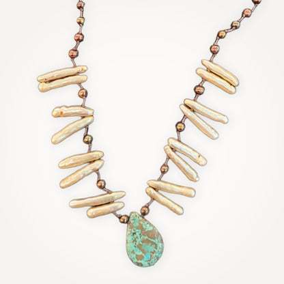 Knotted Necklace with Turquoise & Pearl