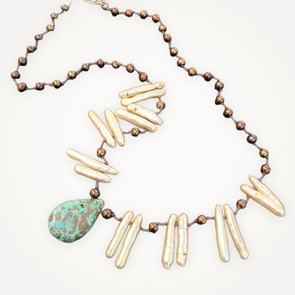 Knotted Necklace with Turquoise & Pearl