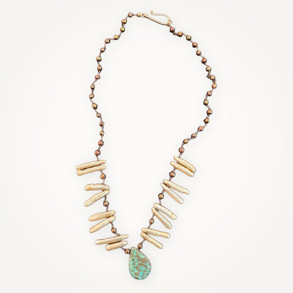 Knotted Necklace with Turquoise & Pearl