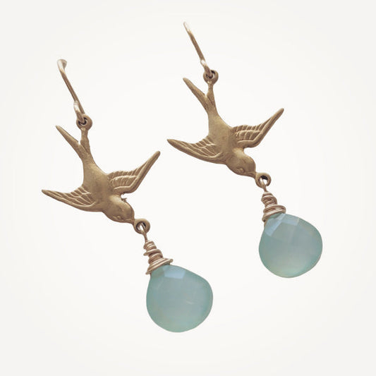 Little Bird Earrings • Light Blue Chalcedony