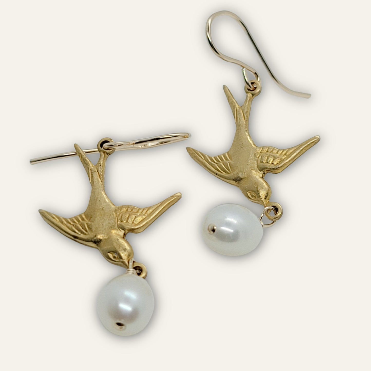 Golden Bird Earrings | Freshwater Pearl