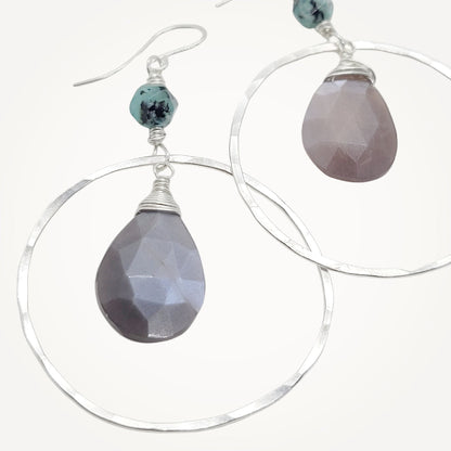 Luna Earrings • Brown Moonstone + Amazonite