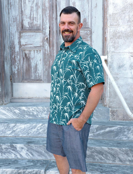 Island Escape Organic Cotton Men's Button Down Shirt - Passion Lilie