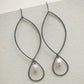 Marquise Drop Earrings Oxidized Sterling Silver and Freshwater Pearl