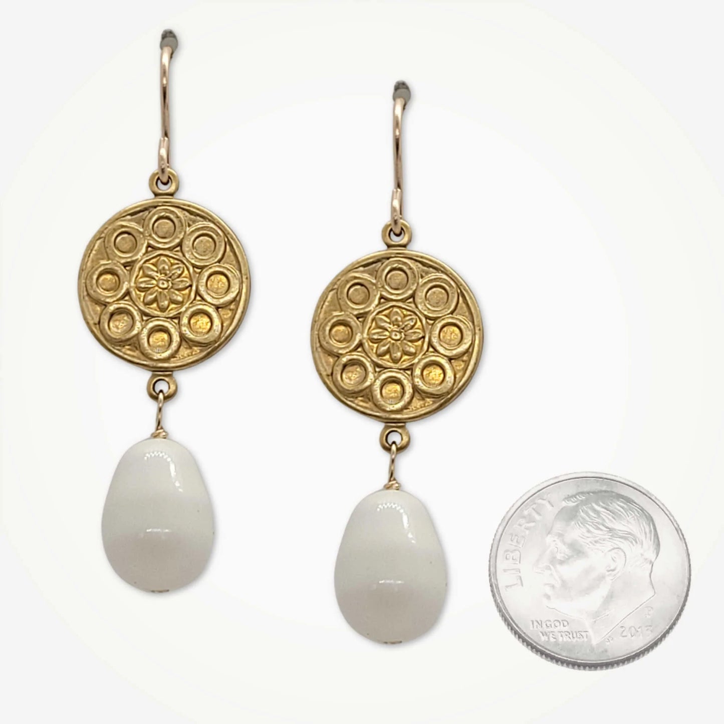 Medallion Earrings with Opaque Pearl
