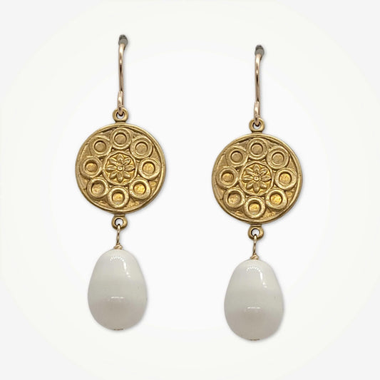 Medallion Earrings with Opaque Pearl