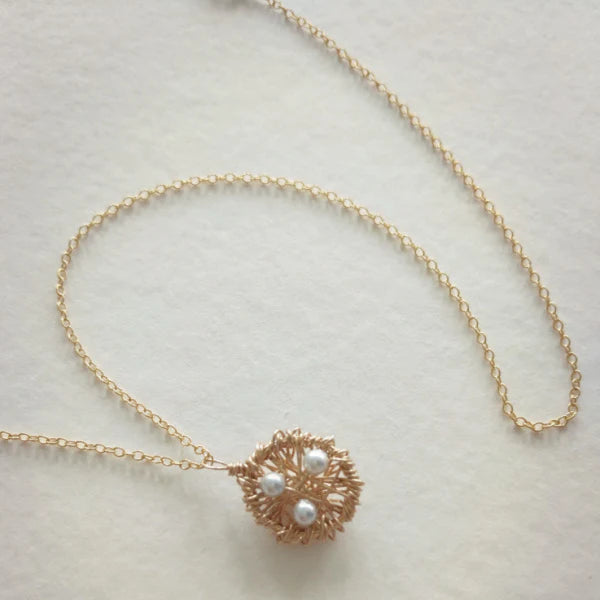 Gold Nest Necklace | Choice of Pearls