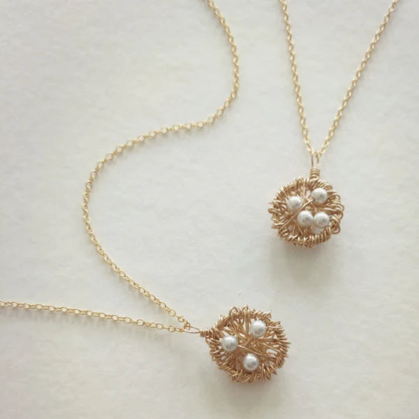 Gold Nest Necklace | Choice of Pearls