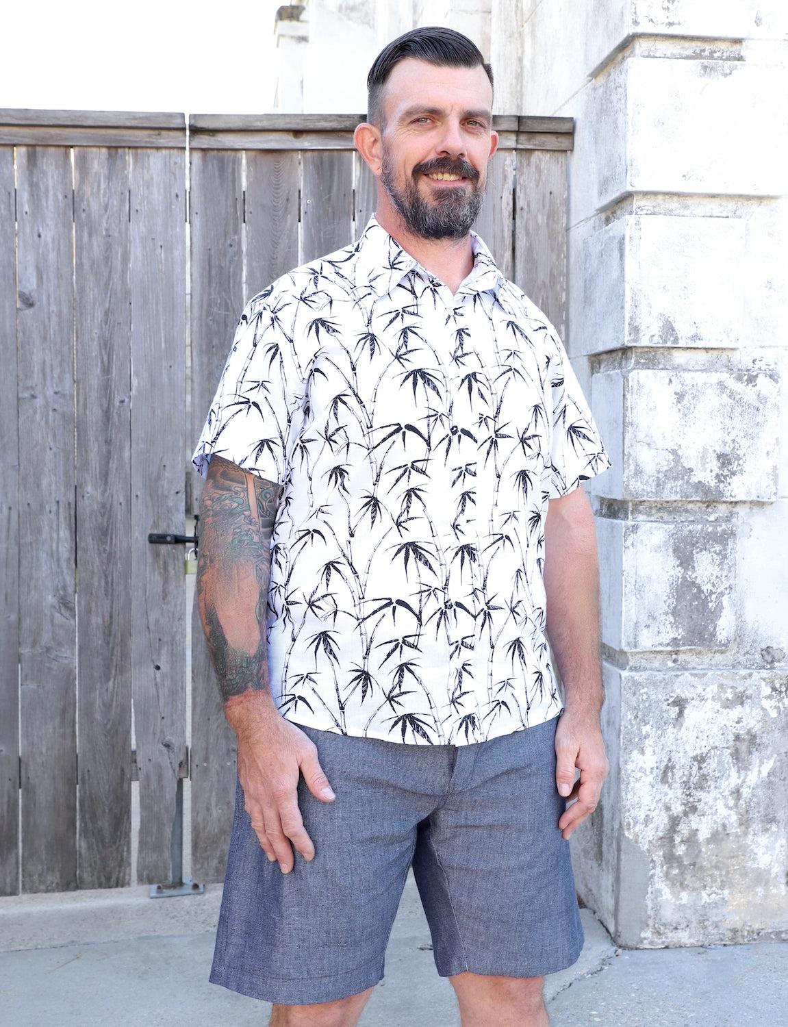 Palm Paradise Organic Cotton Men's Button Down Shirt - Passion Lilie