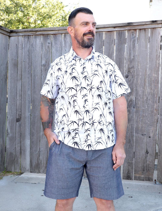 Palm Paradise Organic Cotton Men's Button Down Shirt - Passion Lilie