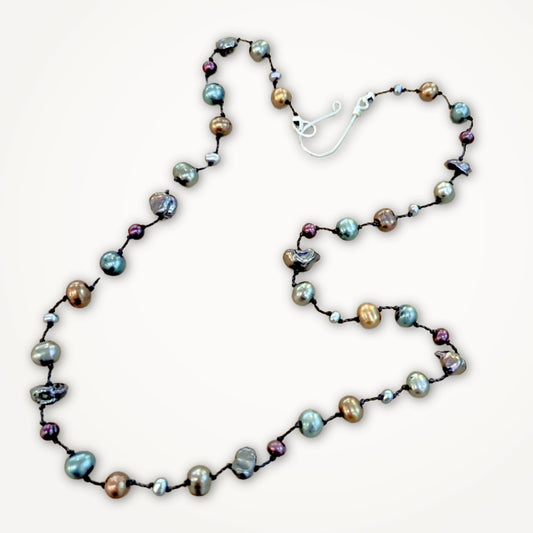 Knotted Necklace with Jewel Tone Pearls