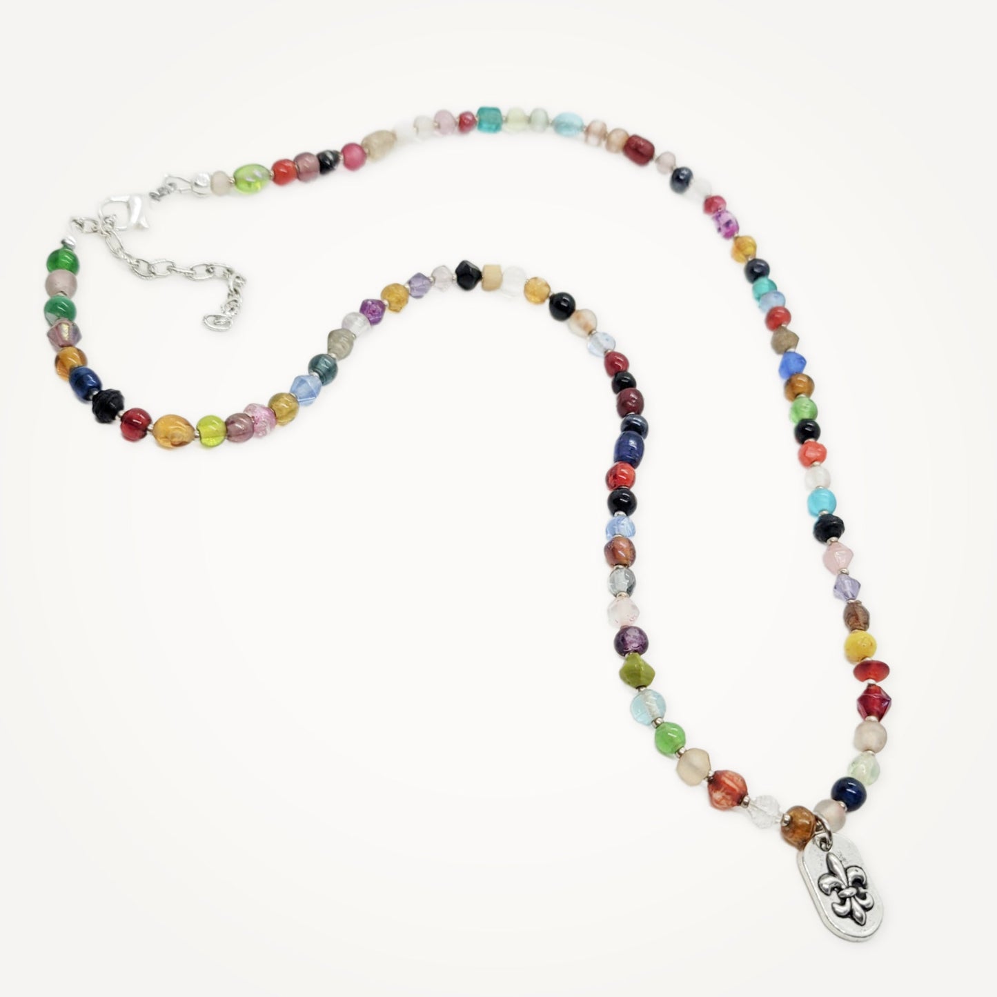 Vintage Mardi Gras Bead Necklace with Fleur de Lis