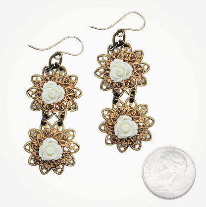 White Rose Filigree Earrings